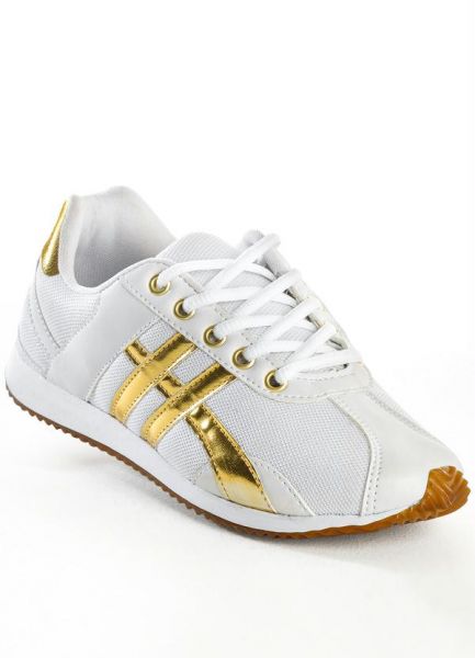 Tênis Feminino Branco e Dourado