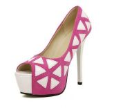 Sapato Peep Toe Desenhos Geométricos - Rosa