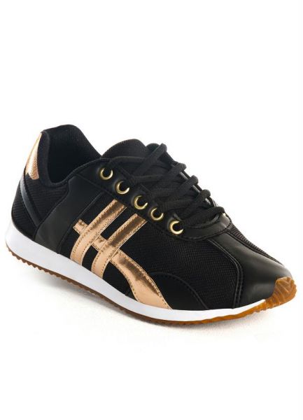 Tênis Feminino Preto e Dourado