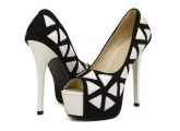 Sapato Peep Toe Desenhos Geométricos - Preto