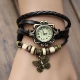 Relógio Vintage Pulseira com Pingente de Borboleta