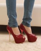 Sapato Feminino Peep Toe Salto Fino