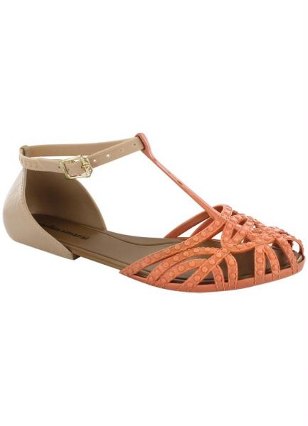 Sandália Rasteira Bege,Coral