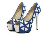 Sapato Peep Toe Desenhos Geométricos - Azul